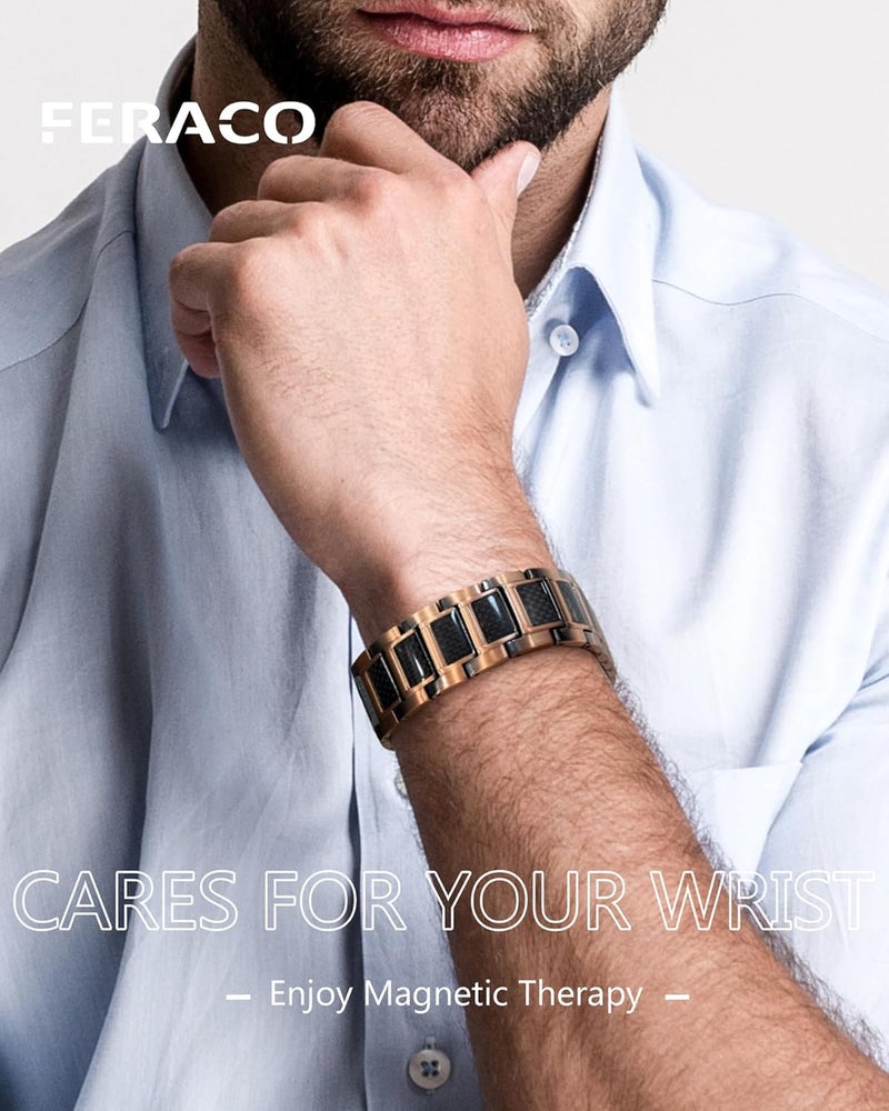 Feraco Copper Bracelet for Men 3X Strength,Magnetic Therapy Bracelet Copper Jewelry with Powerful 3800 Gauss Magnets - Image 2